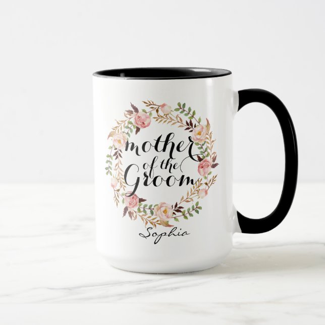 Personalised Mother of the Groom Floral Wreath Mug (Right)