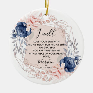 Personalised Mother of the Groom Peach and Blue Ceramic Tree Decoration