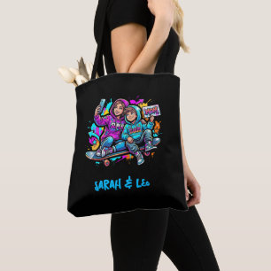 Personalised Mother & Son Graffiti Art Black Tote Bag