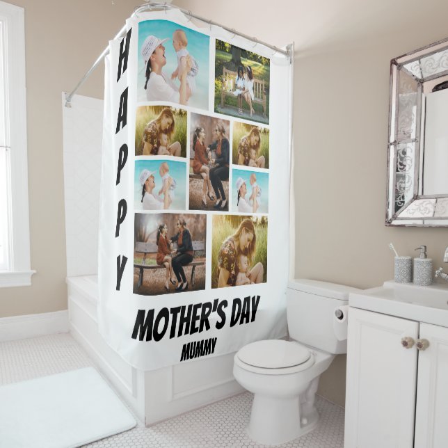 Personalised Mother's Day  9 Photo Collage  Shower Curtain (In Situ)