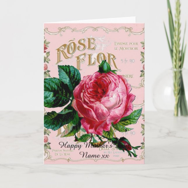 Personalised Mother's Day gifts, vintage rose pink Card (Front)