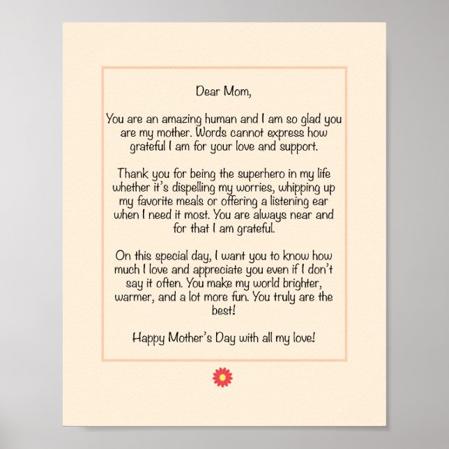 Personalised Mother's Day Letter  Poster (Front)