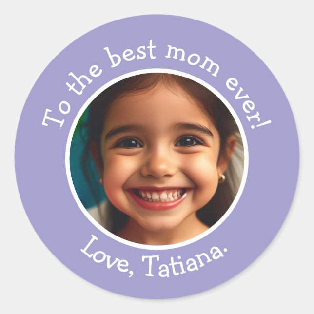 Personalised Mother's Day Photo and Name Message  Classic Round Sticker (Front)
