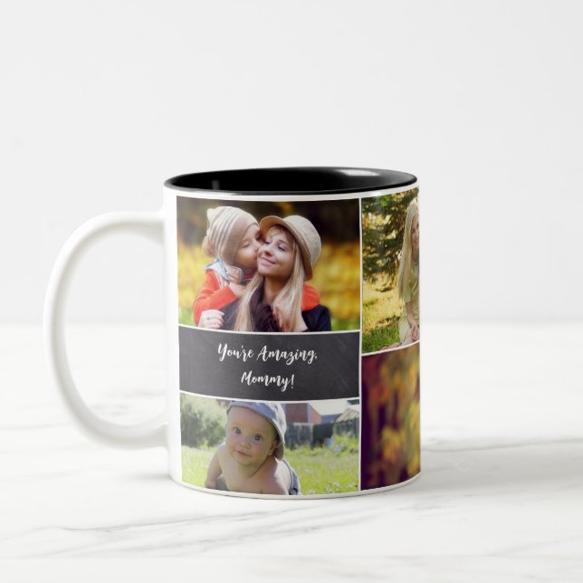 Personalised Mother's day Photo collage Chalkboard Two-Tone Coffee Mug (Left)