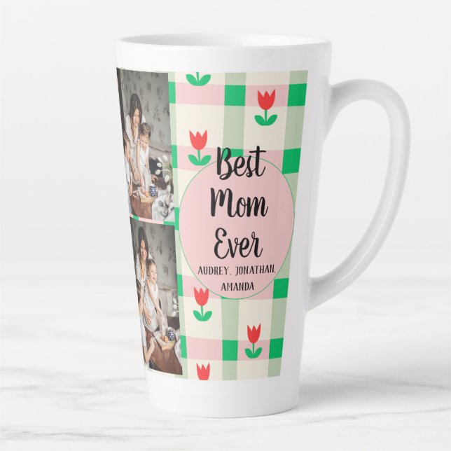 Personalised mothers Day,photo collage floral gift Latte Mug (Right)