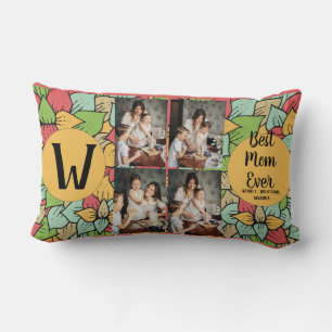 Personalised mothers Day,photo collage floral gift Lumbar Cushion