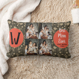 Personalised mothers Day,photo collage floral gift Lumbar Cushion