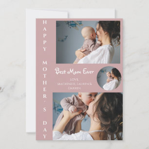 Personalised mothers Day, three photo collage gift Holiday Card