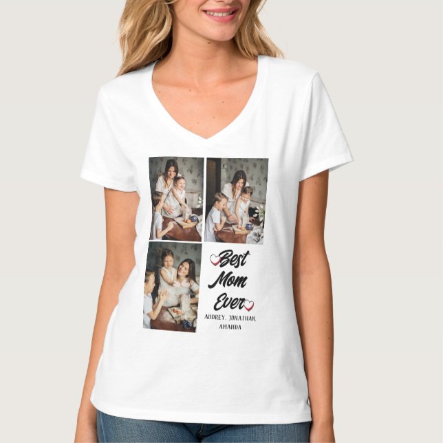 Personalised mothers Day, three photo collage gift T-Shirt (Front)