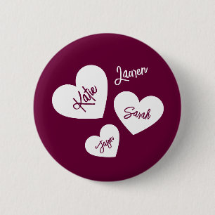 Personalised Mother's Hearts Burgundy 6 Cm Round Badge