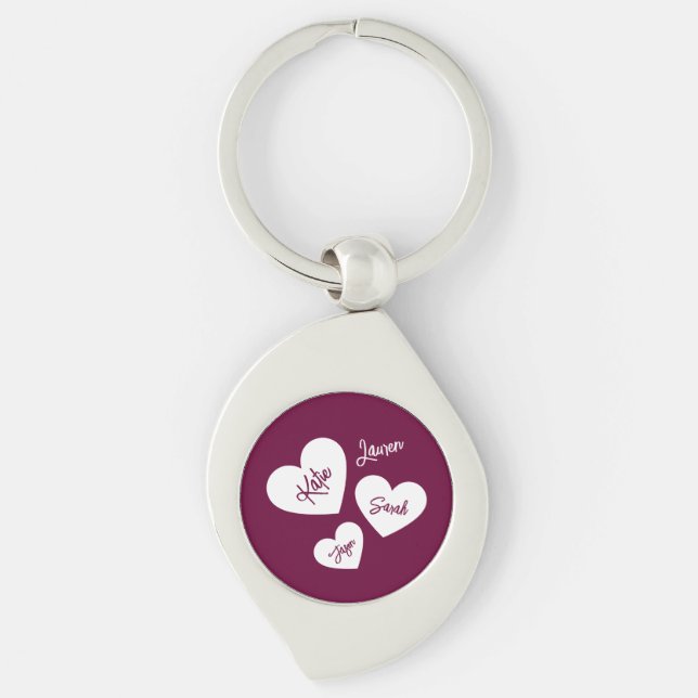 Personalised Mother's Hearts Burgundy Key Ring (Front)