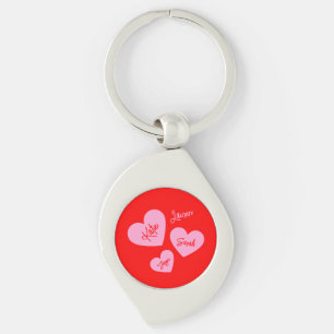Personalised Mother's Hearts Red & Pink Key Ring
