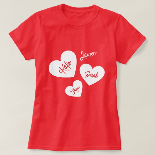 Personalised Mother's Hearts Red & White T-Shirt (Design Front)
