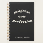 Personalised Motivational Quote School Office  Planner<br><div class="desc">Stylish Monogrammed Inspirational Quote - Progress Over Perfection - in Black and White Planner</div>