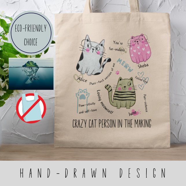 Personalised motivational quotes with cute cats tote bag (Creator Uploaded)