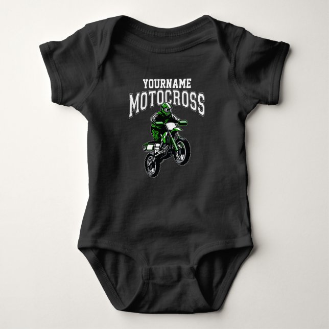 Personalised Motocross Dirt Bike Rider Racing  Baby Bodysuit (Front)