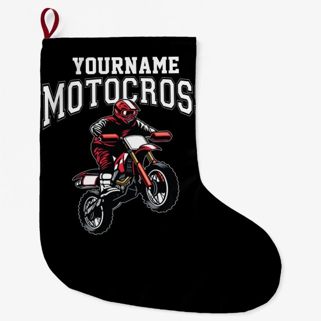 Personalised Motocross Dirt Bike Rider Racing  Large Christmas Stocking (Front)