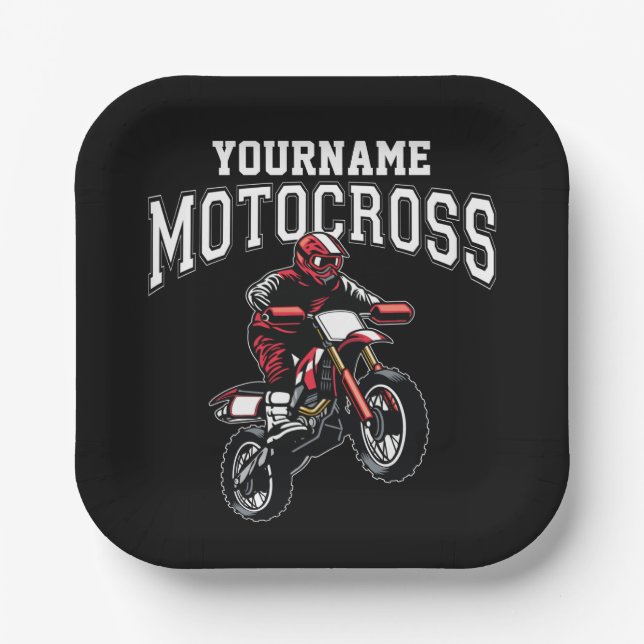 Personalised Motocross Dirt Bike Rider Racing  Paper Plate (Front)