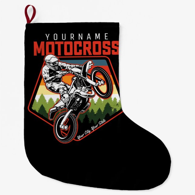 Personalised Motocross Racing Dirt Bike Trail Ride Large Christmas Stocking (Front)