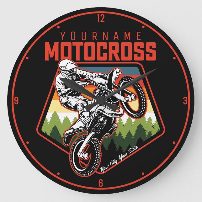 Personalised Motocross Racing Dirt Bike Trail Ride Large Clock (Creator Uploaded)