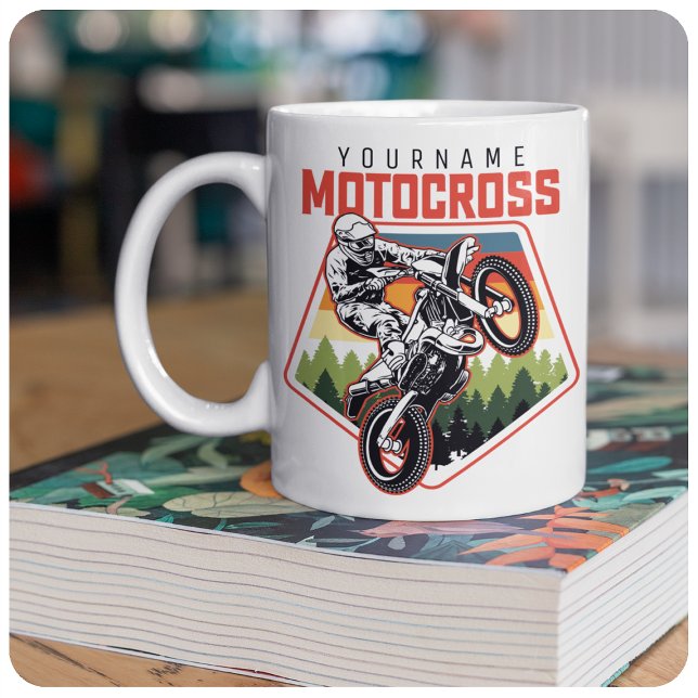 Personalised Motocross Racing Dirt Bike Trail Ride Two-Tone Coffee Mug (Creator Uploaded)