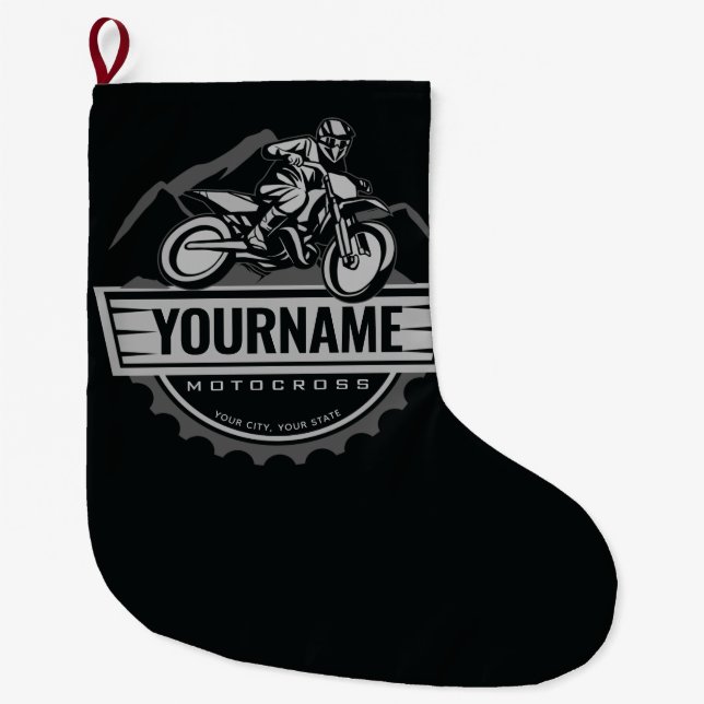 Personalised Motocross Rider Dirt Bike Hill Racing Large Christmas Stocking (Front)