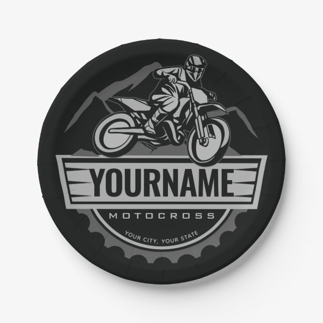 Personalised Motocross Rider Dirt Bike Hill Racing Paper Plate (Front)