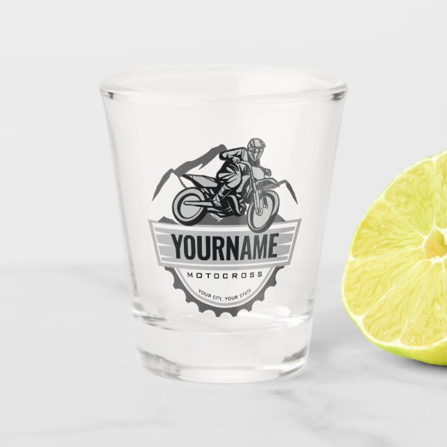 Personalised Motocross Rider Dirt Bike Hill Racing Shot Glass (Front)