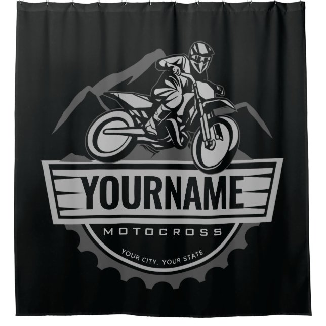Personalised Motocross Rider Dirt Bike Hill Racing Shower Curtain (Front)