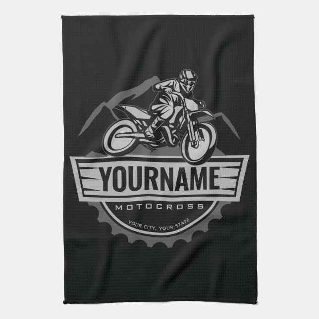 Personalised Motocross Rider Dirt Bike Hill Racing Tea Towel (Vertical)