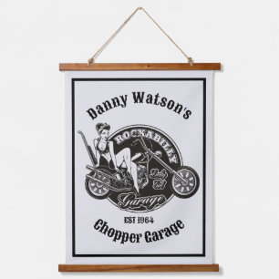Personalised Motorcycle Babe Chopper Garage Hanging Tapestry