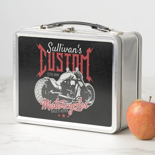  Personalised Motorcycle Big Bad Bike Biker Garage Metal Lunch Box (In Situ)