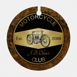 Personalised Motorcycle Club Black & Gold Metal Tree Decoration