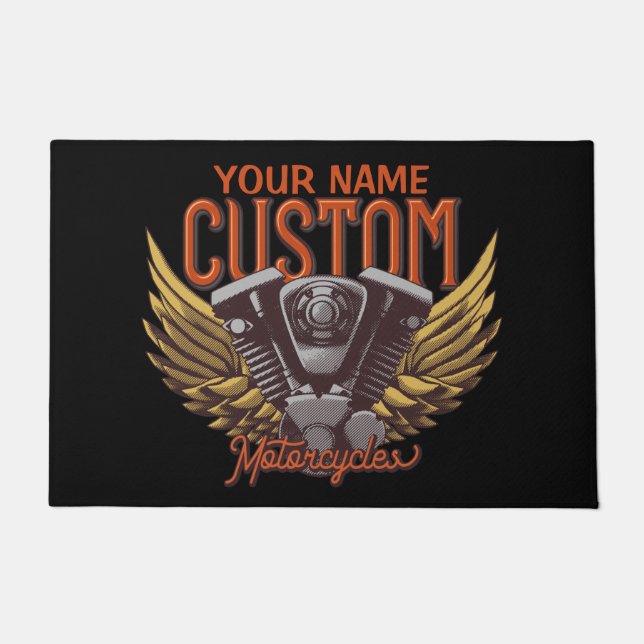  Personalised Motorcycle Eagle Wings Biker Garage  Doormat (Front)