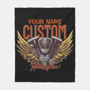 Personalised Motorcycle Eagle Wings Biker Garage Fleece Blanket