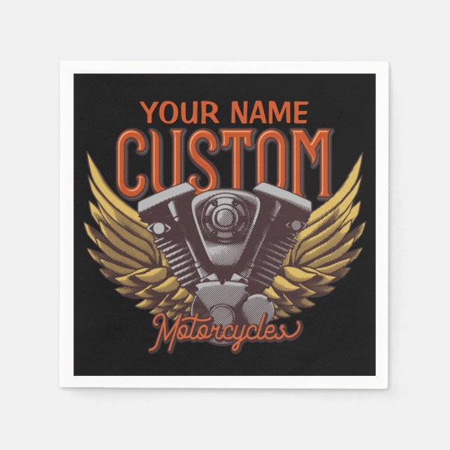  Personalised Motorcycle Eagle Wings Biker Garage  Napkin (Front)