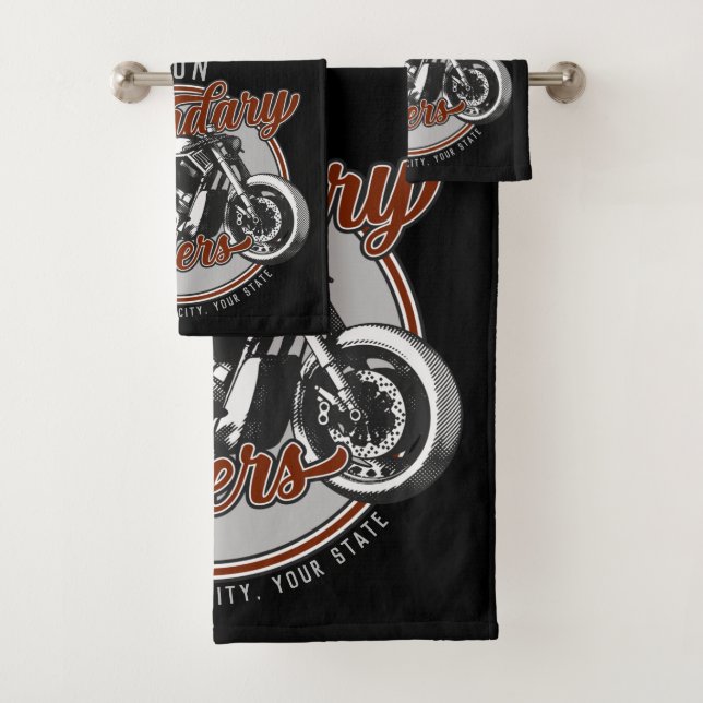 Personalised Motorcycle Legendary Rider Biker NAME Bath Towel Set (Insitu)