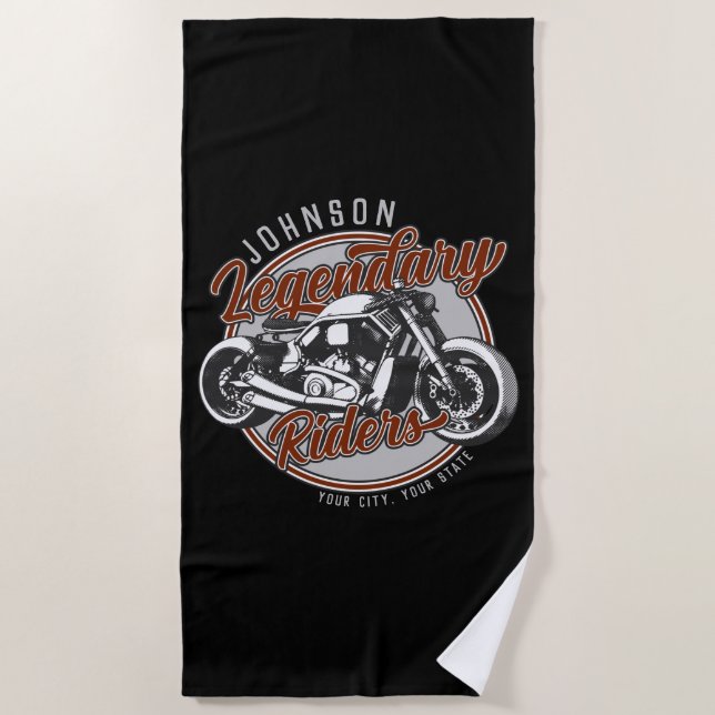 Personalised Motorcycle Legendary Rider Biker NAME Beach Towel (Front)