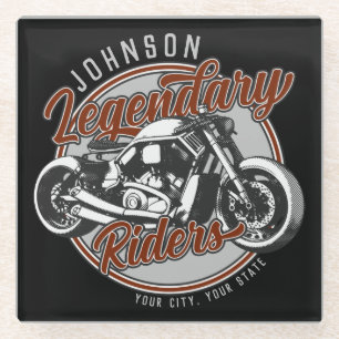 Personalised Motorcycle Legendary Rider Biker NAME Glass Coaster