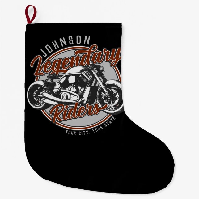 Personalised Motorcycle Legendary Rider Biker NAME Large Christmas Stocking (Front)