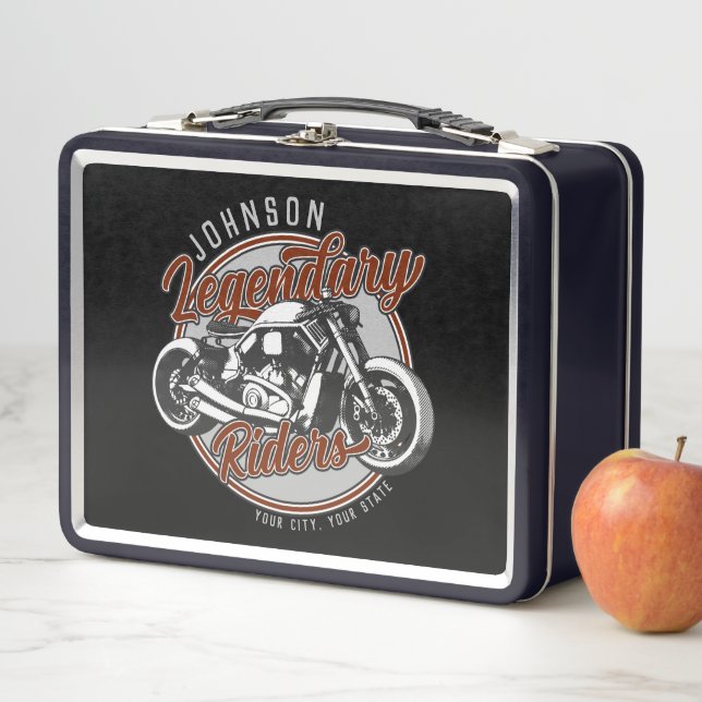 Personalised Motorcycle Legendary Rider Biker NAME Metal Lunch Box (In Situ)