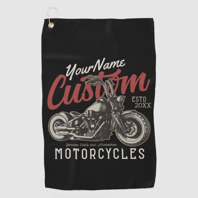 Personalised Motorcycle Rebel Cruiser Biker Garage Golf Towel (Front)