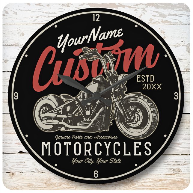 Personalised Motorcycle Rebel Cruiser Biker Garage Large Clock (Creator Uploaded)