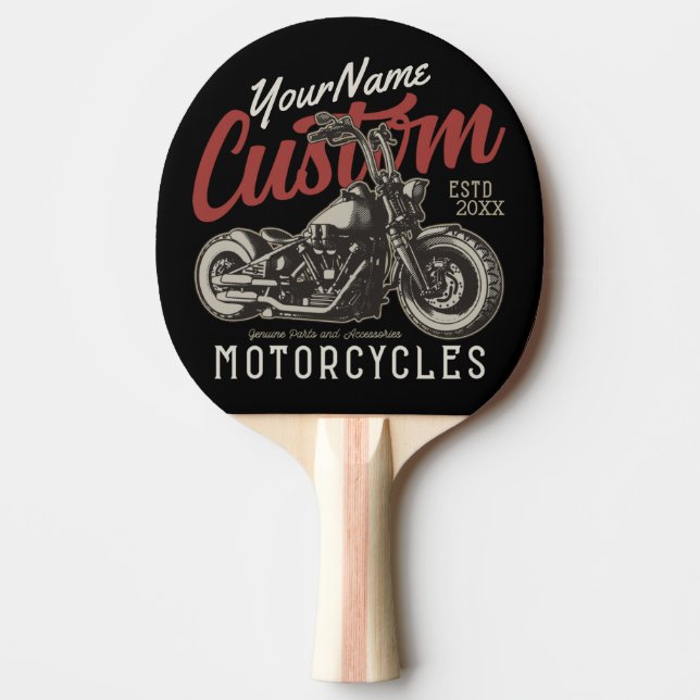 Personalised Motorcycle Rebel Cruiser Biker Garage Ping Pong Paddle (Front)