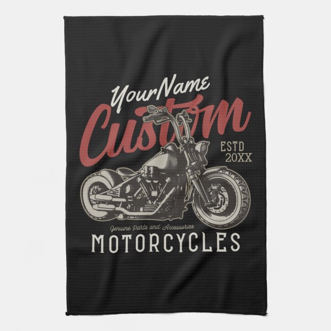 Personalised Motorcycle Rebel Cruiser Biker Garage Tea Towel (Vertical)
