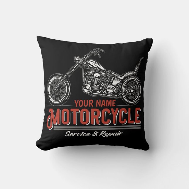 Personalised Motorcycle Service Biker Repair Shop Cushion (Front)