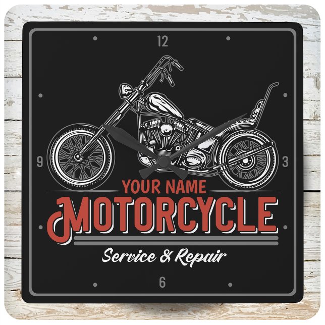 Personalised Motorcycle Service Biker Repair Shop  Square Wall Clock (Creator Uploaded)