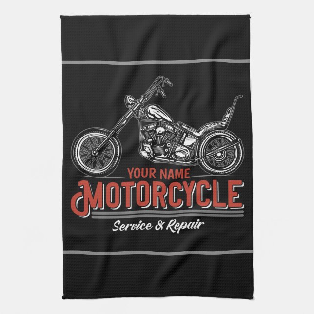 Personalised Motorcycle Service Biker Repair Shop  Tea Towel (Vertical)