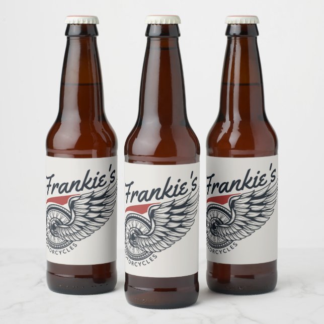 Personalised Motorcycles Flying Tire Biker Shop  Beer Bottle Label (Bottles)