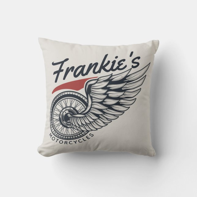 Personalised Motorcycles Flying Tire Biker Shop Cushion (Front)